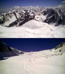 Dalla cima verso l'Autaret e l'Argentera sullo sfondo, in salita poco prima del passo di collalunga