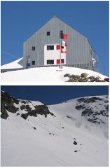 Il rifugio e il versante di discesa (colle)