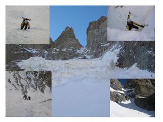 Foto del couloir nord dalla base-fasi di salita e couloir sud di discesa.
