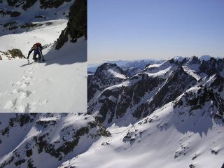 il sottoscritto nel canalino finale e bel panorama dalla punta
