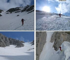 In senso orario:1)salita 2)discesa dalla vetta 3)e4)discesa dalla Selletta Trento-Trieste