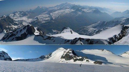 a) Cima del Carro e panorama dalla cima - b) La cima dal Ghiacc. d. Vacca