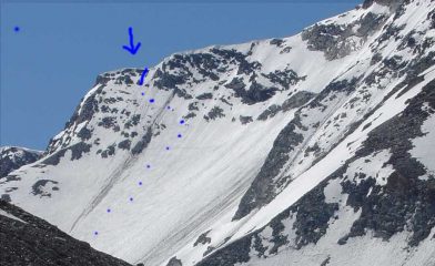 Tracciato discesa sul pendio nord della Pointe Pers.