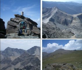 In senso orario1)vetta 2)vista sul Collado de la Mosca3)dorsale Sud del Mulhacèn 4)Alcazaba e Mulhacèn cara Norte visti dal Cerro Machos