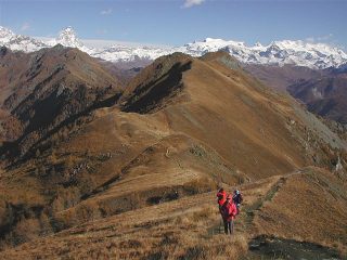 Dalla Cima Longhede, l'ampio dosso che la collega all'Aver, Cervino e Monte Rosa