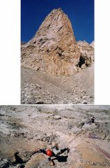 Il profilo dell'Aiguillette e Gianluca in azione sul 6c