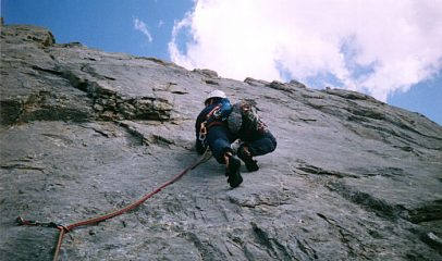 La partenza del penultimo tiro (placca delicata di 6a+)