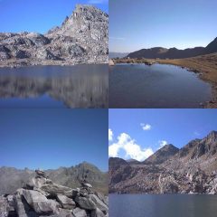 Dall'alto a sx: Lac Fourca, lac inf. du Diable, Lac de la Mouta, panorama dalla vetta.