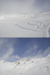 1 bel tratto di farina in alto 2 Pan di Zuchero e pic d'Asti nella tormenta