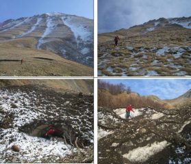 Nelle foto in basso: un grosso accumulo di valanga che ha resistito finora dall'inverno passato