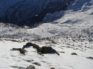 Il ripido pendio finale, con sotto il Lago Muffè