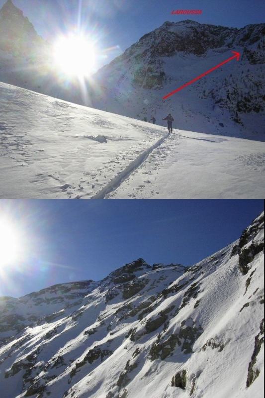 1 il sole verso il p.so Laroussa, a destra l'omonimo vallone 2 200 m di ripido pendio ci separano dalla p.Gioffredo