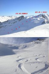 1 il pendio nord visto dalla Plate Longe 2 seconda discesa dalla Baisse de Bréquillon