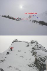 1 La parte alta, in rosso l'itinerario percorso, in blu quello normale 2 ultimo tratto prima della vetta
