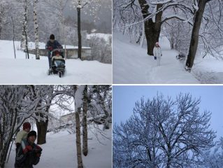 Che fatica col passeggino sulla neve da battere... per la strada delle Trovinasse