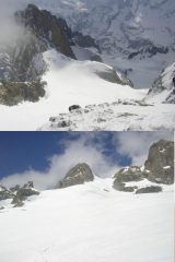 1 dalla Grande Ruine verso la via di salita/discesa 2 il pendio dai pressi del rifugio