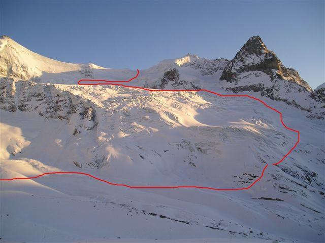 via di salita al colle di Momig vista dalla Cabanne d'Arpitettaz