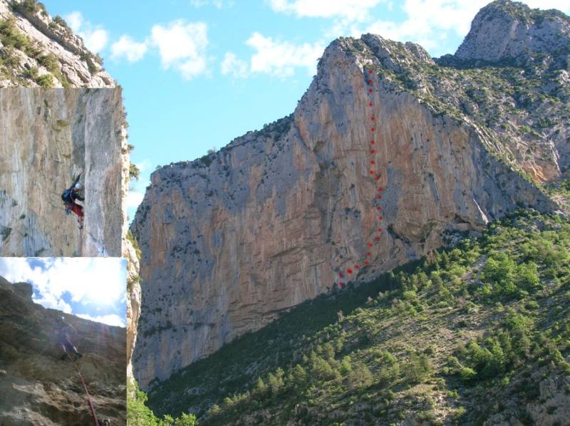la parete di Aiglun e il tracciato della via...