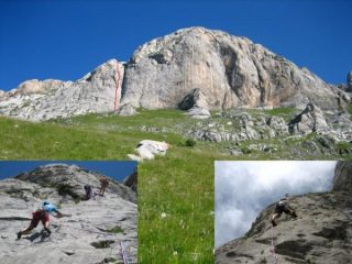 La parete e alcuni momenti della salita