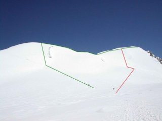 tracciato percorso in verde salita rosso discesa