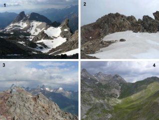 1. Salendo dal col Termier; 2. Tratto roccioso finale; 3. Vetta e Aiguilles d'Arves; 4. Col de la Ponsonniere