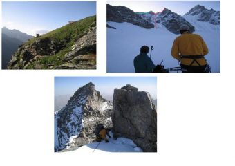il bivacco , il canalino di salita e la cima N-E vista dal S-O