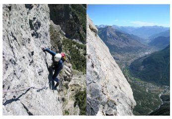 Sulla settima lunghezza; vista sulla valle della Durance dalla traversata superiore