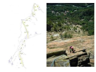 schizzo della via tiro per tiro e foto di otaner sul terzo tiro