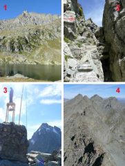 1. Punta Roma dal Lago superiore; 2. Camino iniziale; 3. Vetta; 4. Vista verso Nord