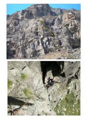 foto della parete e della via; foto successiva: otaner al secondo tiro