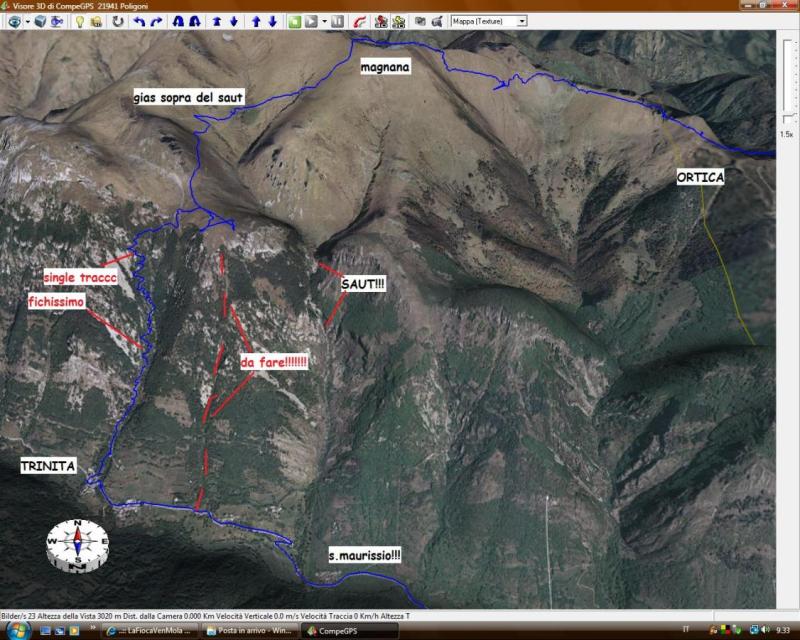 Particolare della traccia gps sul single-track vergine e selvaggio su Trinità