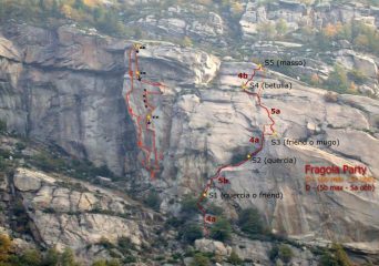 Tracciato della via, e calate su Tradimento. in arancione i tratti della linea indicata da Matteo Giglio che noi abbiamo interpretato diversamente (Foto Matteo Giglio)