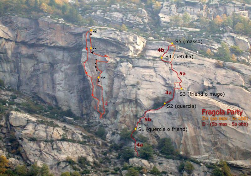 Tracciato della via, e calate su Tradimento. in arancione i tratti della linea indicata da Matteo Giglio che noi abbiamo interpretato diversamente (Foto Matteo Giglio)