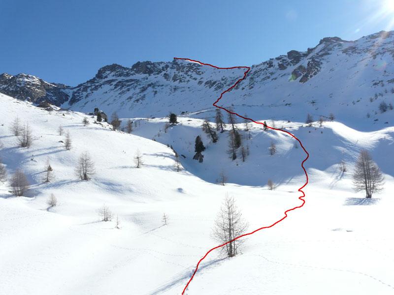 la via di salita dal pian delle marmotte