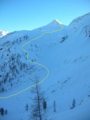 Tratto di itinerario a monte del pianoro di Derby (1747m).