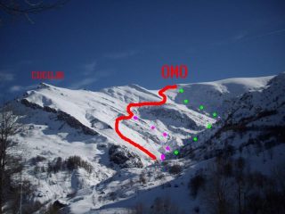 salita (in rosso) e varianti di dicesa percorse oggi
