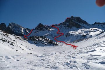 itinerario di salita a dx, discesa a sx