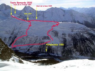 I monti de la Saxe e testa bernarda dal ghiacciaio sotto il dente del Gigante