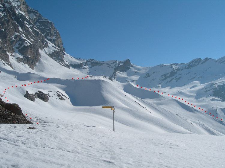 la parte superiore dell'itinerario sotto al Cervino e l'inizio della discesa