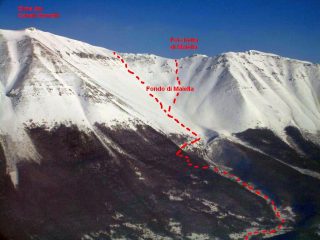 a dx salita alla Forchetta Maiella;a sx l'itinerario migliore