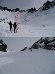 parta alta vallone Cussuna - discesa in canalino sui 2400