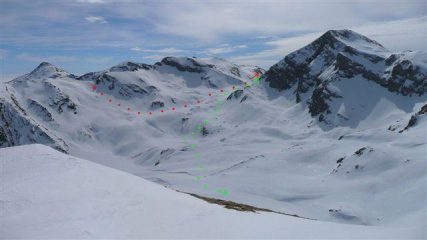 Dalla Cima Ferlette in rosso Colletto Revelli - Mongioie ed in verde Mongioie - Ferlette