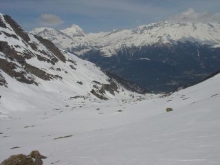 Il Vallon de Bramanette dalla base del pendio finale della Pointe du Clot