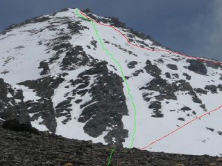 Linea di salita (rossa) e discesa (verde)