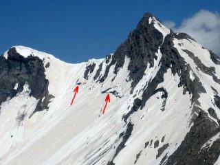 I punti di rottura del manto al Pic des trois Evèques