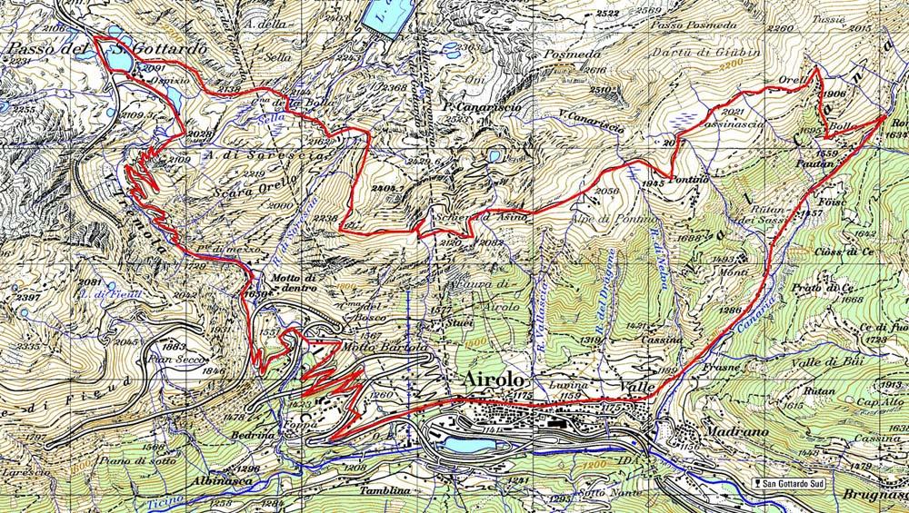 mappa giro alpeggi Gottardo