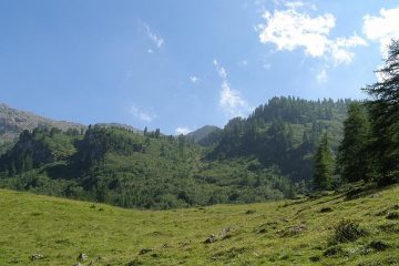 la vetta sullo sfondo vista da 200 m sopra le grange