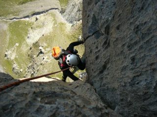 Il faticoso ed esposto camino del 6° tiro