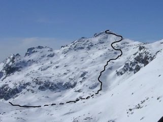 L'itinerario di salita dal pianoro del Lej Nair fino alla vetta