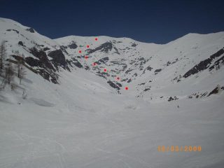 nostra linea di discesa e le altre possibilità del versante sud